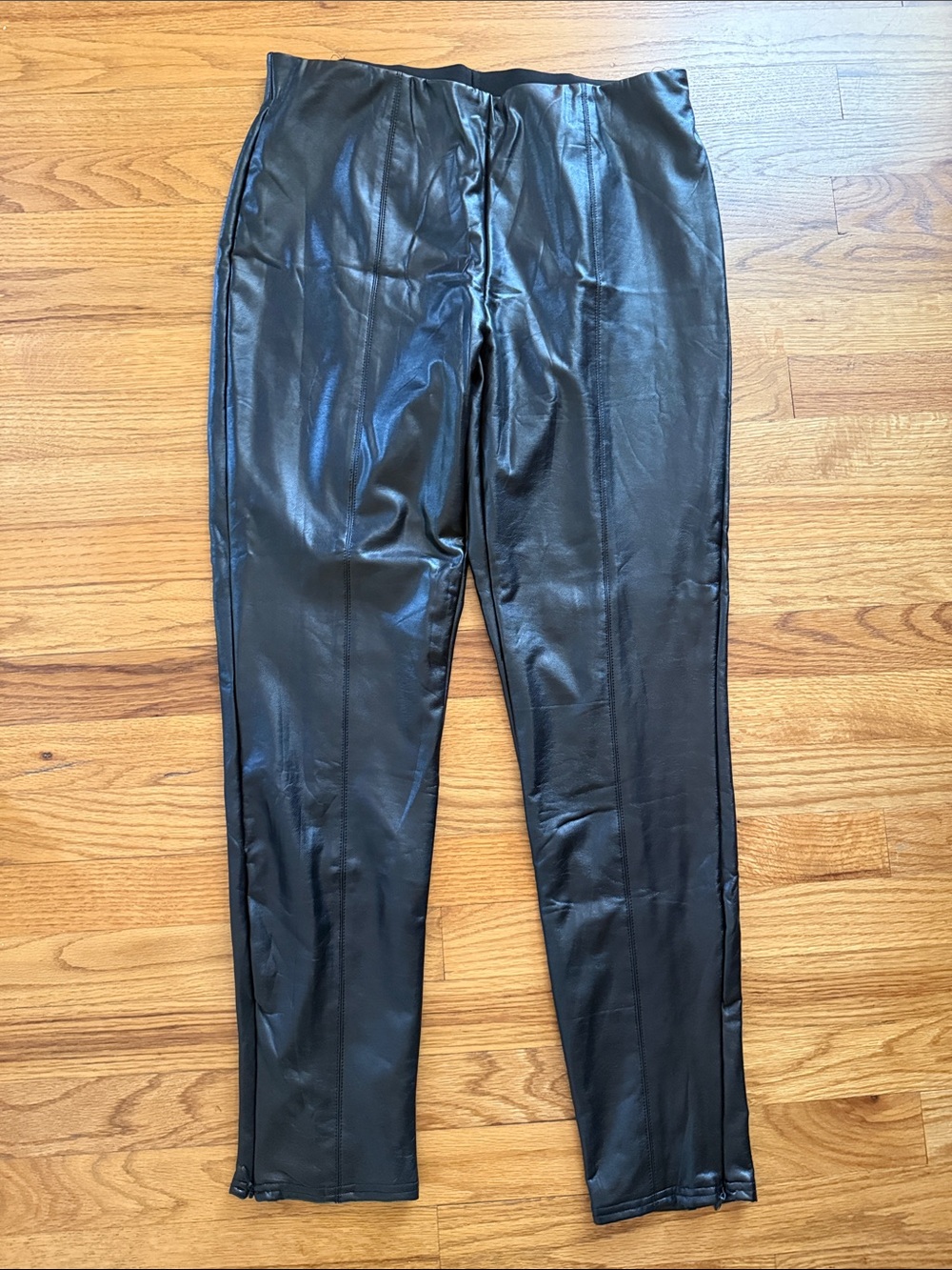 Pink Lily Black Faux Leather Moto Leggings Ankle Zip High Rise Size L Concert